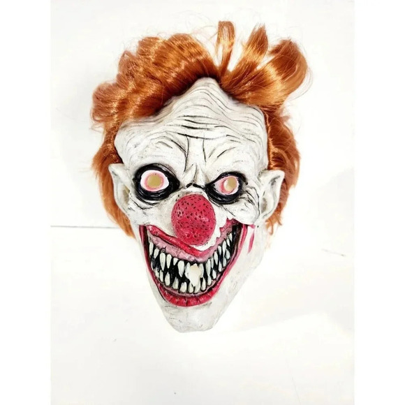 Halloween Demonic IT Clown Mask With Orange Hair Spooky Rubber Authentic - Picture 2 of 8